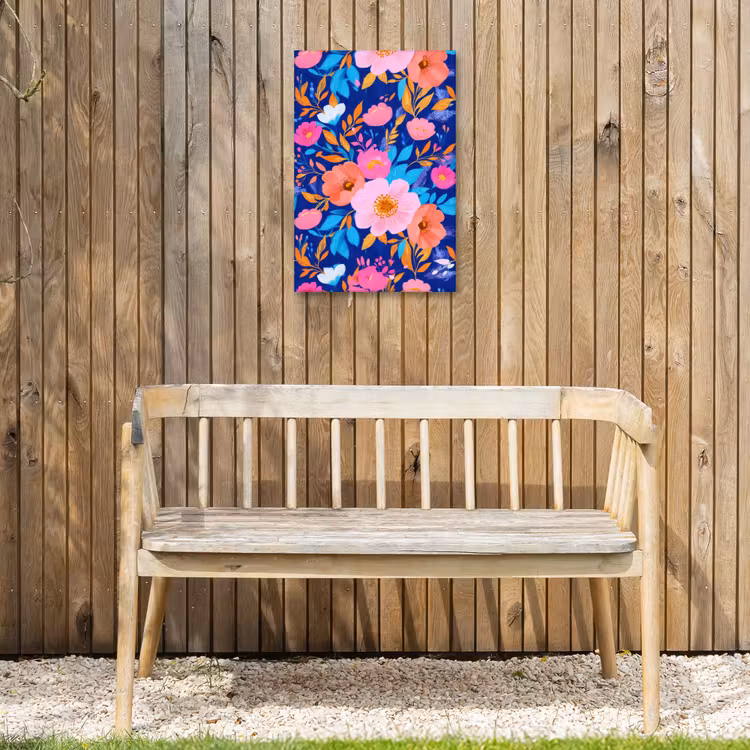 Bloemen - Blauw - Roze Tuinposter op houten frame 2 cm dik klein -sfeer4