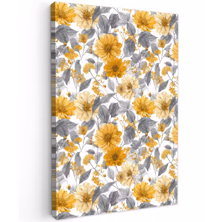 Bloemen - Botanisch - Elegant - Okergeel - Grijs Tuinposter op houten frame 2 cm dik klein 841 -3d