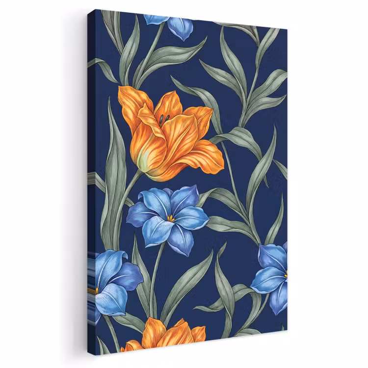 Outdoor Canvas Print - Flowers - Botanical - Pattern - Bloemen - Botanisch - Patroon Tuinposter op houten frame 2 cm dik klein