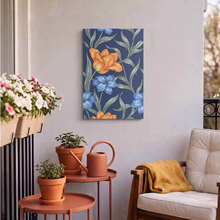 Outdoor Canvas Print - Flowers - Botanical - Pattern - Bloemen - Botanisch - Patroon Tuinposter op houten frame 2 cm dik klein