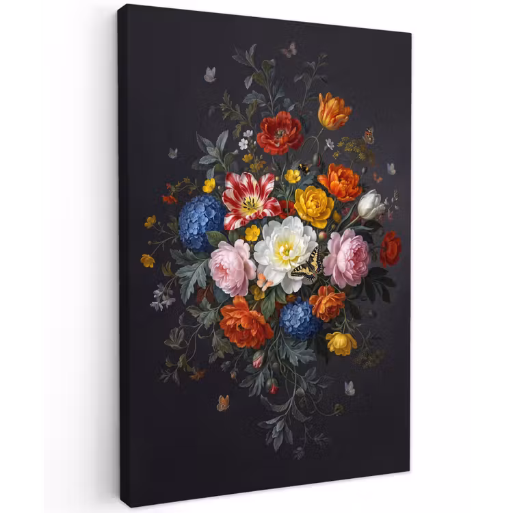 Bloemen - Boeket - Klassiek - Kleurrijk - Natuur Tuinposter op houten frame 2 cm dik klein -3d
