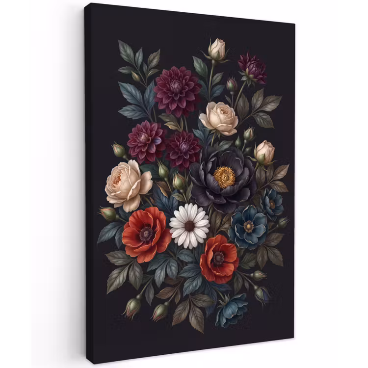 Bloemen - Boeket - Natuur - Klassiek - Weelderig Tuinposter op houten frame 2 cm dik klein -3d