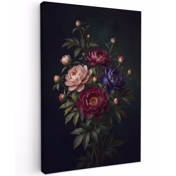 Bloemen - Boeket - Natuur - Modern - Donker Tuinposter op houten frame 2 cm dik klein -3d