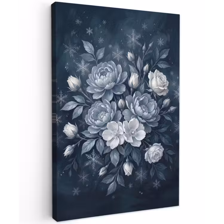 Bloemen - Boeket - Winter - Abstract - Blauw Tuinposter op houten frame 2 cm dik klein -3d