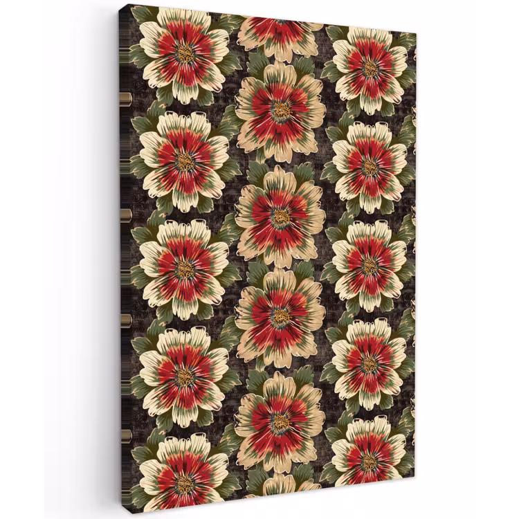 Bloemen - Klassiek - Patroon - Rood Tuinposter op houten frame 2 cm dik klein 841 -3d