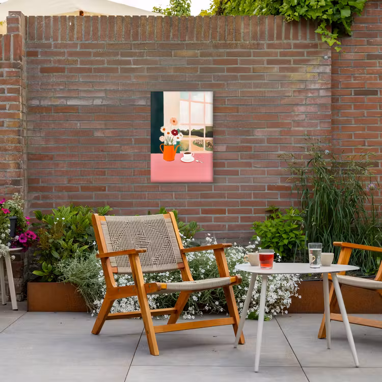 Bloemen - Koffie - Raam Tuinposter op houten frame 2 cm dik klein -sfeer3