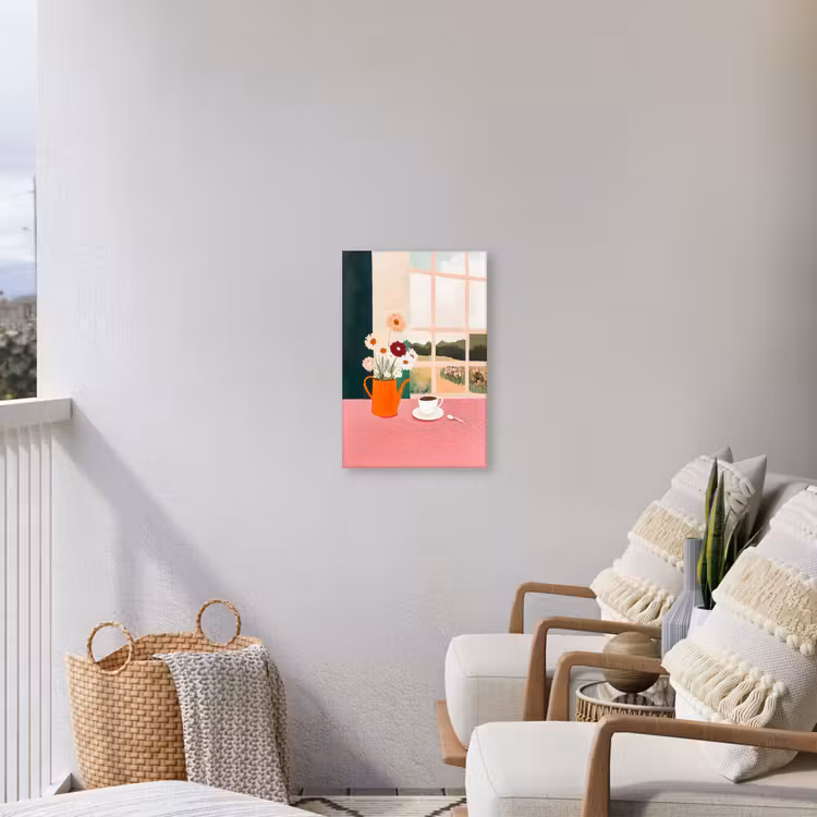 Bloemen - Koffie - Raam Tuinposter op houten frame 2 cm dik klein -sfeer1