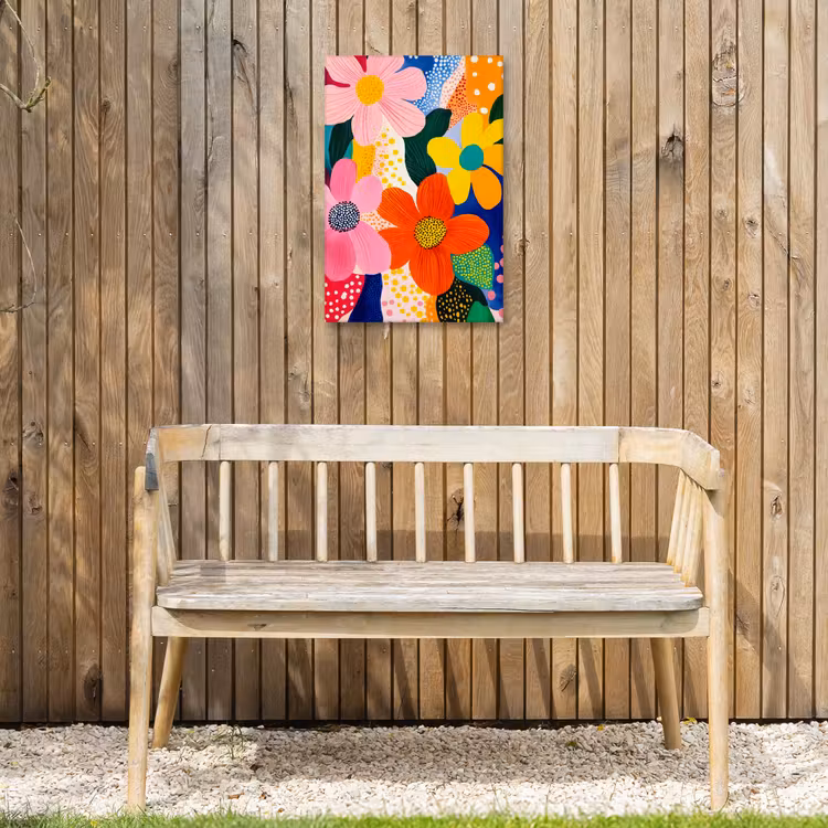 Bloemen - Kleurrijk - Stippen Tuinposter op houten frame 2 cm dik klein -sfeer4