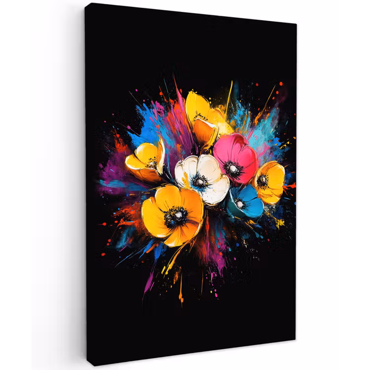 Bloemen - Kleurrijk - Graffiti - Modern - Boeket Tuinposter op houten frame 2 cm dik klein -3d