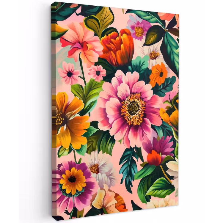 Bloemen - Kleurrijk - Roze Tuinposter op houten frame 2 cm dik klein -3d