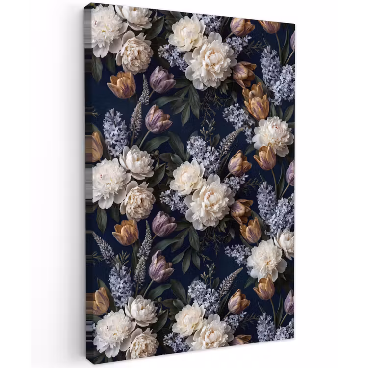 Bloemen - Donker - Elegant - Natuur - Wit Tuinposter op houten frame 2 cm dik klein -3d