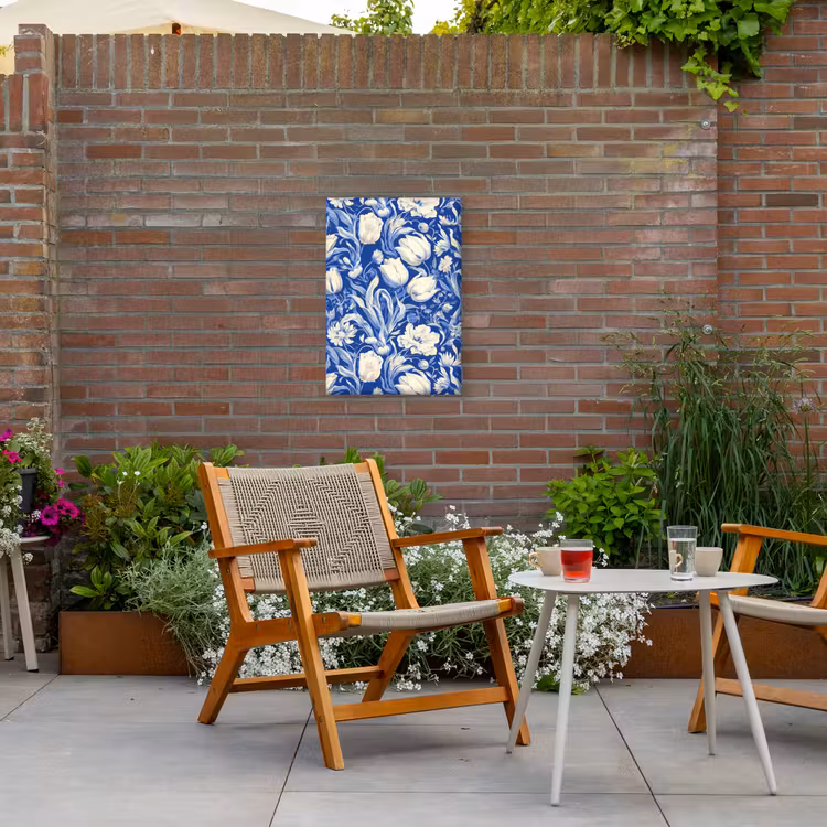 Bloemen - Delfts Blauw - Patroon - Tulp Tuinposter op houten frame 2 cm dik klein -sfeer3
