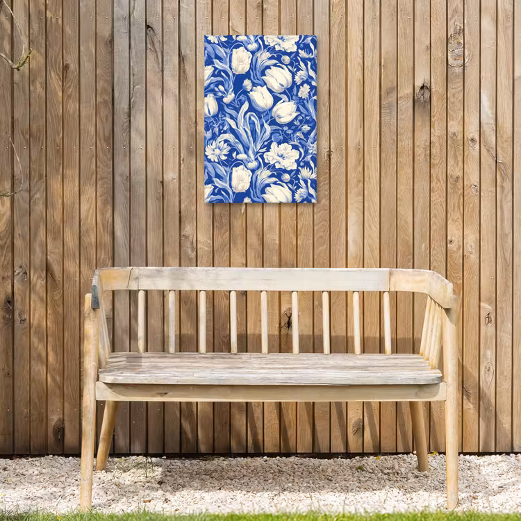 Bloemen - Delfts Blauw - Patroon - Tulp Tuinposter op houten frame 2 cm dik klein -sfeer4