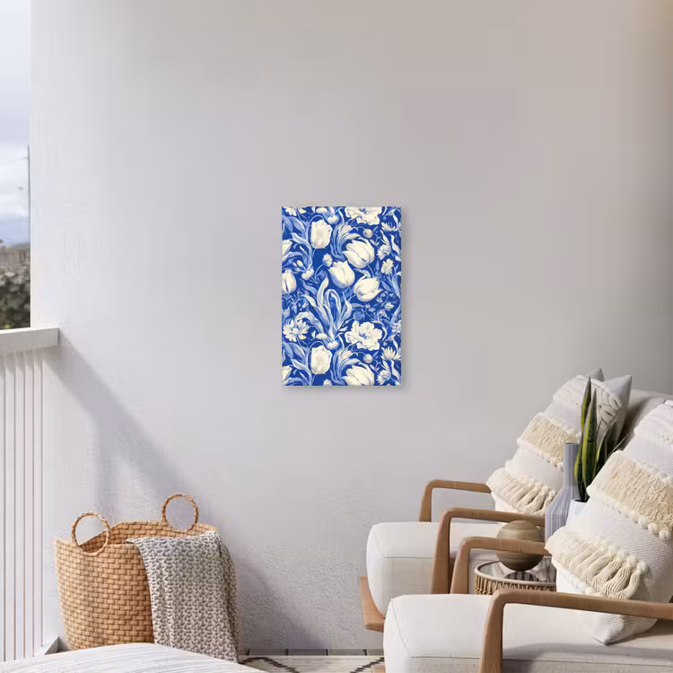 Bloemen - Delfts Blauw - Patroon - Tulp Tuinposter op houten frame 2 cm dik klein -sfeer1
