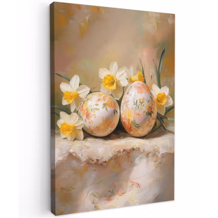 Bloemen - Eieren - Geschilderd Tuinposter op houten frame 2 cm dik klein -3d