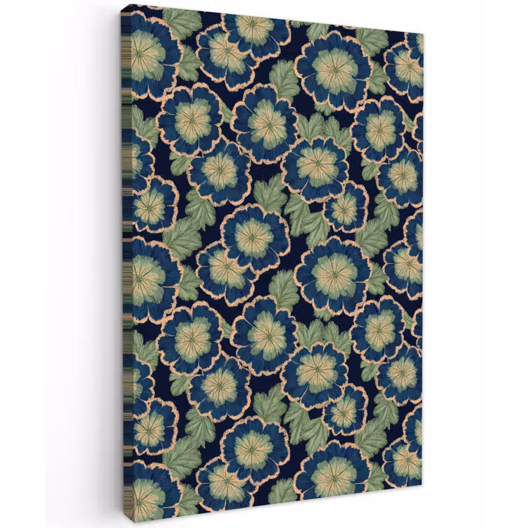 Bloemen - Borduurwerk - Patroon - Blauw - Groen Tuinposter op houten frame 2 cm dik klein 841 -3d
