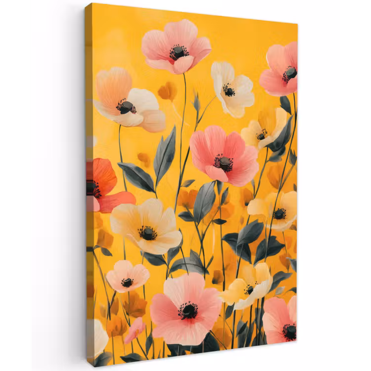 Bloemen - Veld - Geel Tuinposter op houten frame 2 cm dik klein -3d