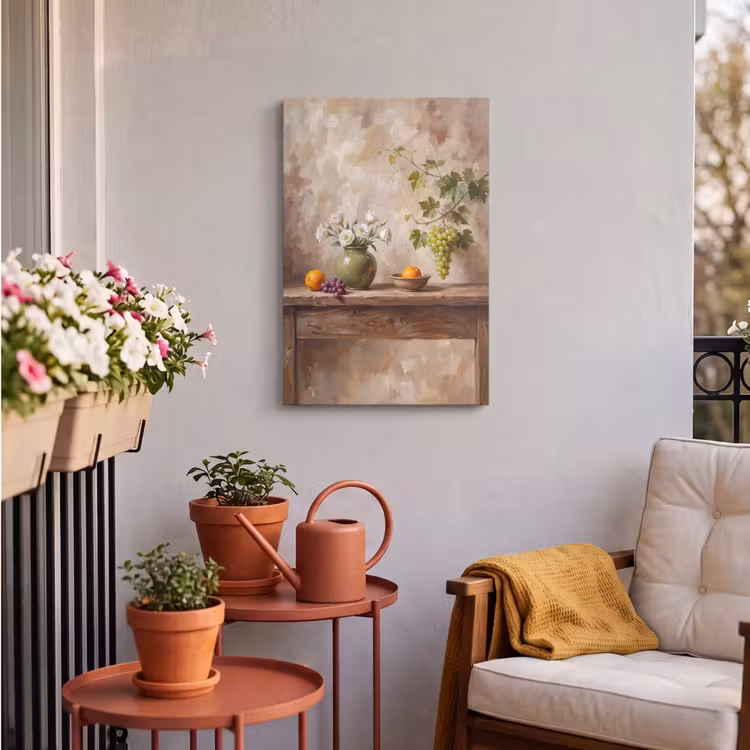 Outdoor Canvas Print - Flowers - Fruit - Still Life - Bloemen - Fruit - Stilleven Tuinposter op houten frame 2 cm dik klein