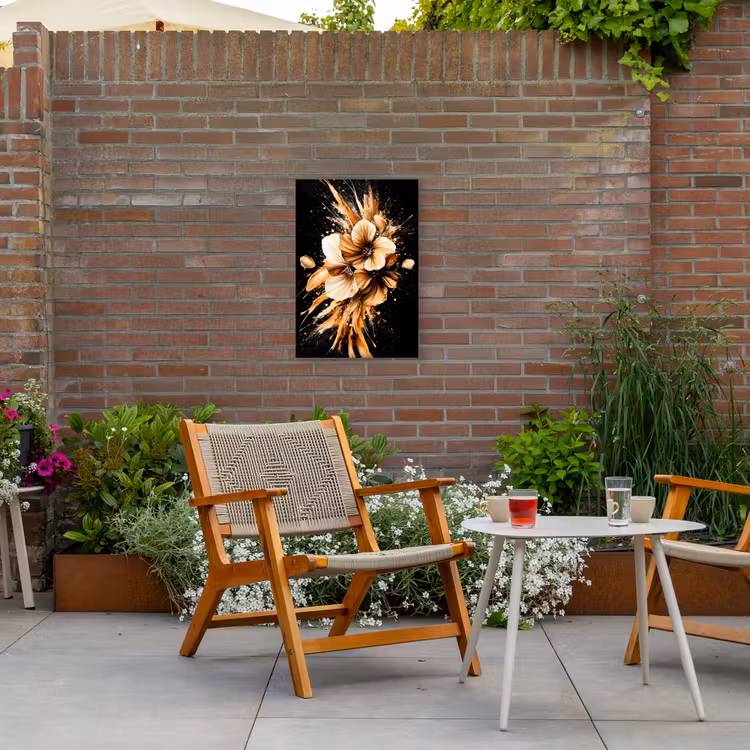 Bloemen - Goud - Graffiti - Zwart - Abstract Tuinposter op houten frame 2 cm dik klein -sfeer3