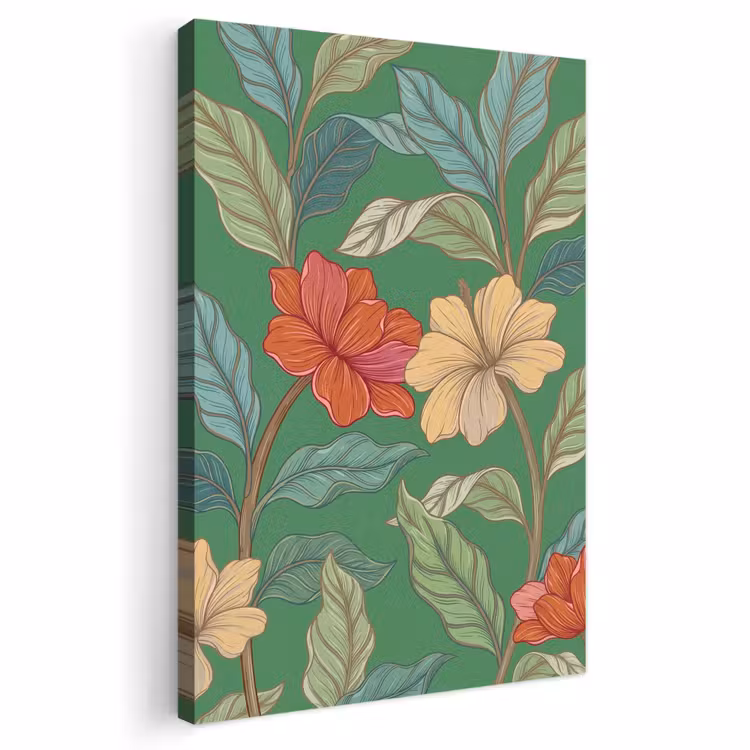 Outdoor Canvas Print - Flowers - Greenery - Illustration - Bloemen - Groen - Illustratie Tuinposter op houten frame 2 cm dik klein