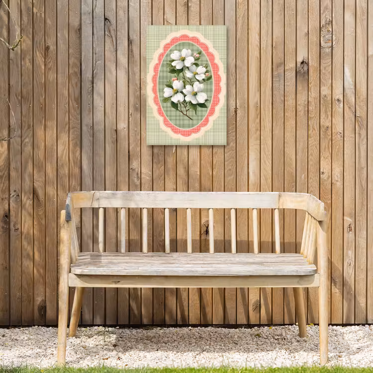 Bloemen - Illustratie - Geruit - Groen Tuinposter op houten frame 2 cm dik klein -sfeer4