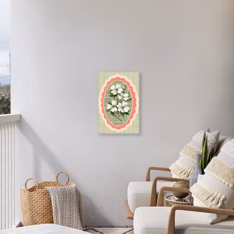 Bloemen - Illustratie - Geruit - Groen Tuinposter op houten frame 2 cm dik klein -sfeer1