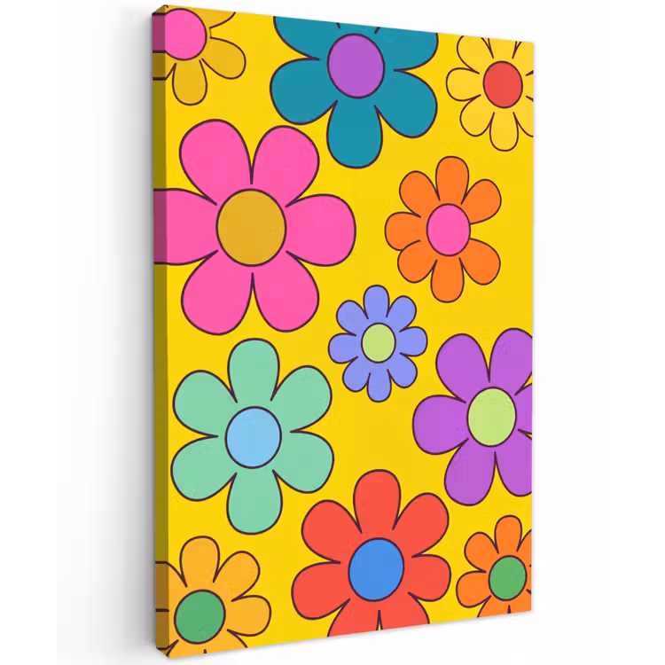 Bloemen - Illustratie - Kleurrijk Tuinposter op houten frame 2 cm dik klein -3d