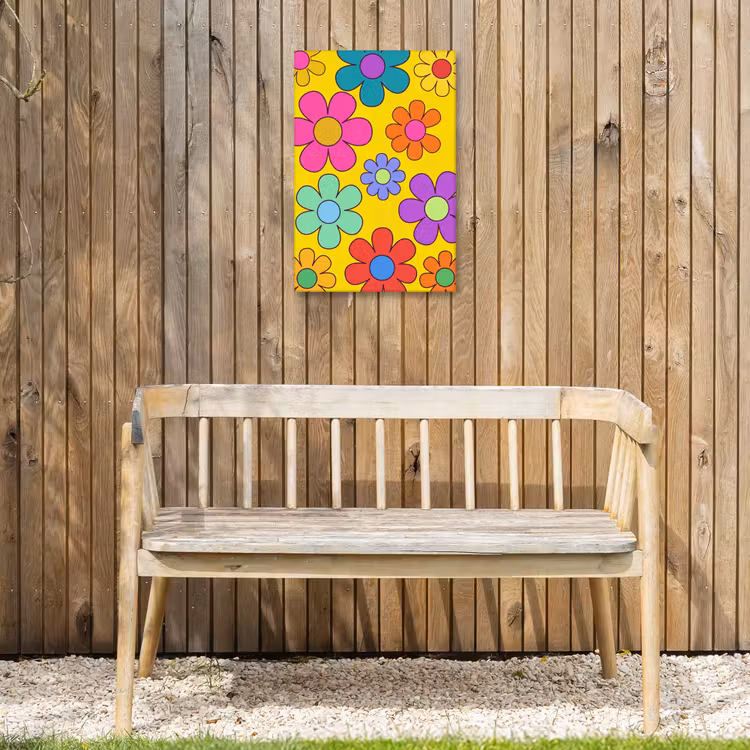 Bloemen - Illustratie - Kleurrijk Tuinposter op houten frame 2 cm dik klein -sfeer4