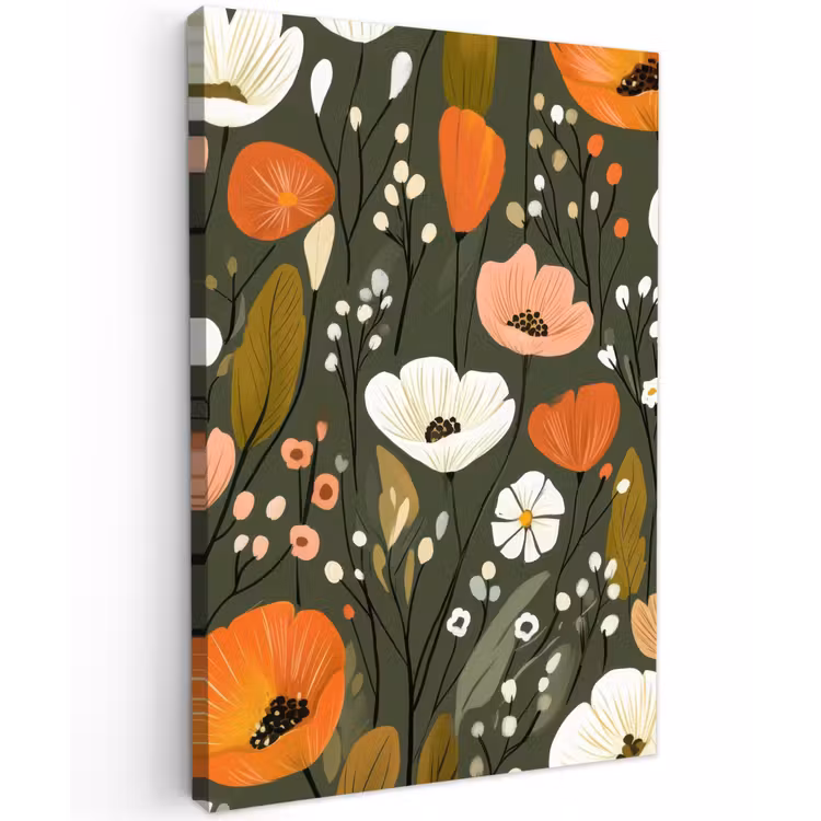 Bloemen - Illustratie - Groen Tuinposter op houten frame 2 cm dik klein -3d