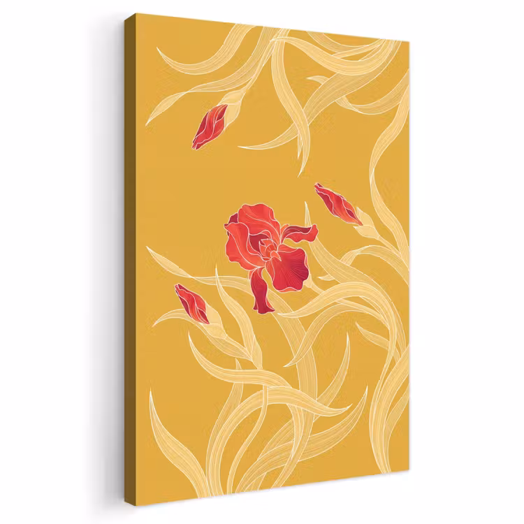 Outdoor Canvas Print - Flowers - Illustration - Red - Bloemen - Illustratie - Rood Tuinposter op houten frame 2 cm dik klein