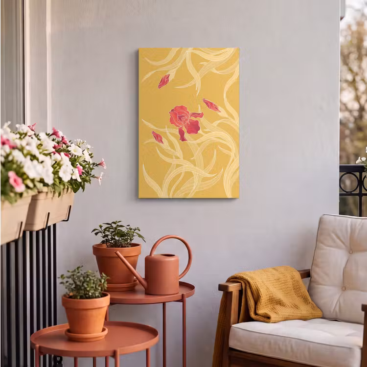Outdoor Canvas Print - Flowers - Illustration - Red - Bloemen - Illustratie - Rood Tuinposter op houten frame 2 cm dik klein