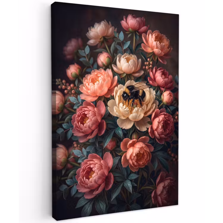 Bloemen - Insect - Natuur - Roze Tuinposter op houten frame 2 cm dik klein -3d