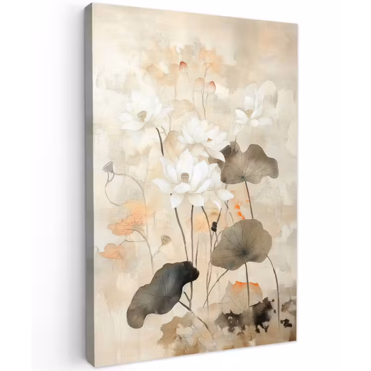Bloemen - Japandi - Wabi sabi Tuinposter op houten frame 2 cm dik klein -3d