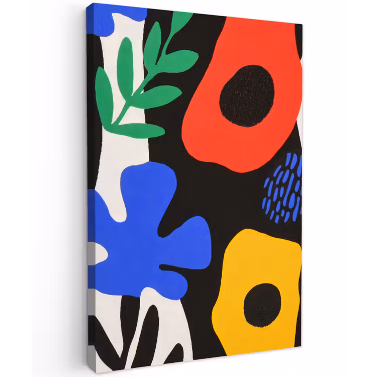 Bloemen - Bladeren - Abstract - Zwart Tuinposter op houten frame 2 cm dik klein -3d