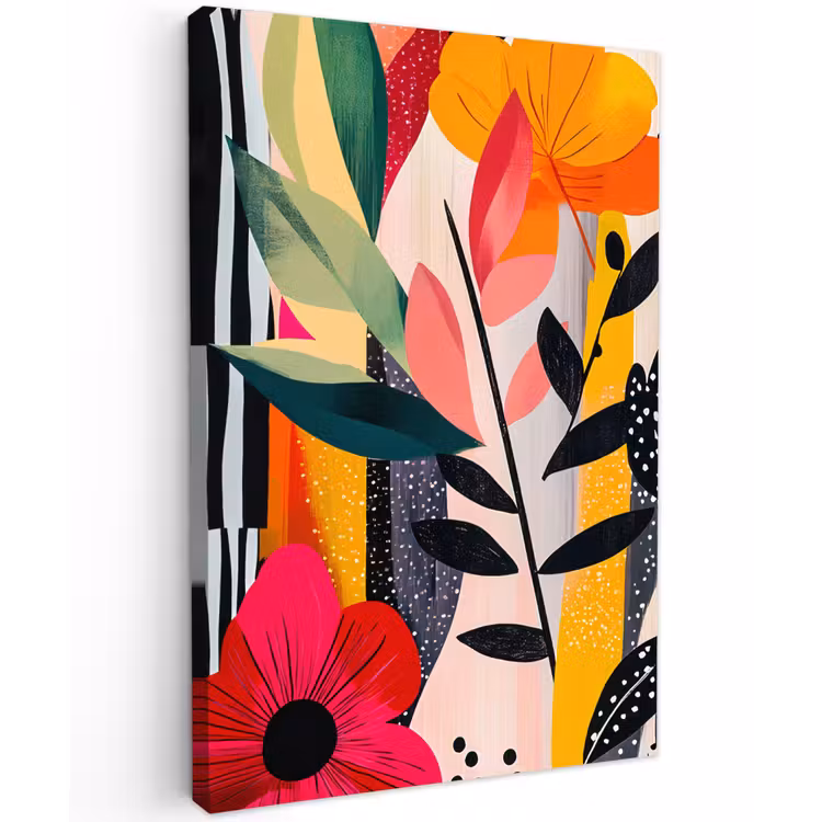 Bloemen - Bladeren - Abstract - Kleurrijk Tuinposter op houten frame 2 cm dik klein -3d