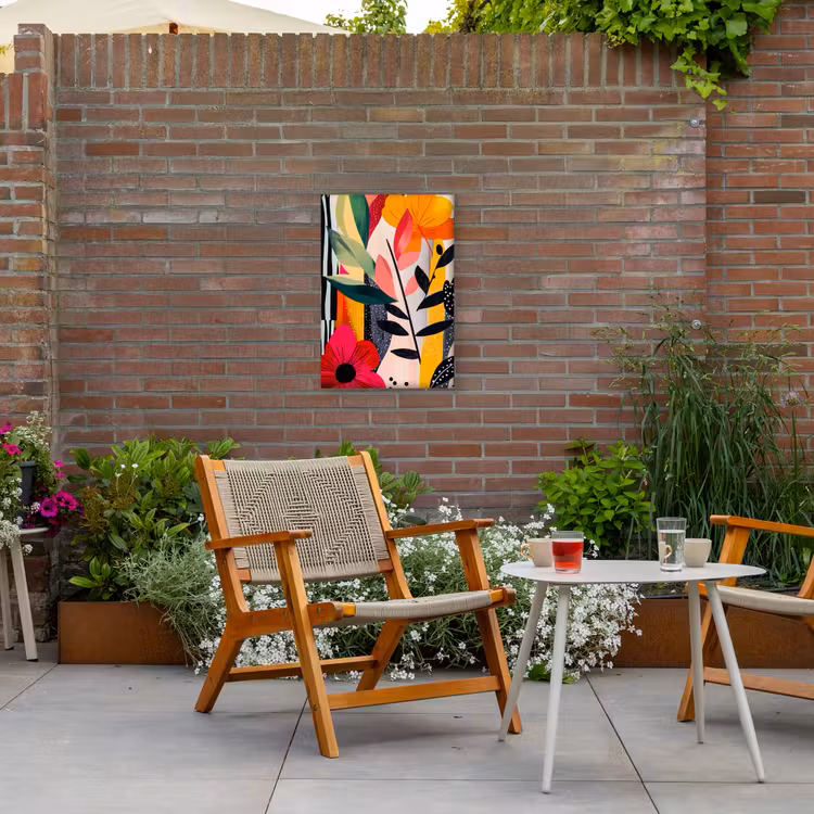 Bloemen - Bladeren - Abstract - Kleurrijk Tuinposter op houten frame 2 cm dik klein -sfeer3