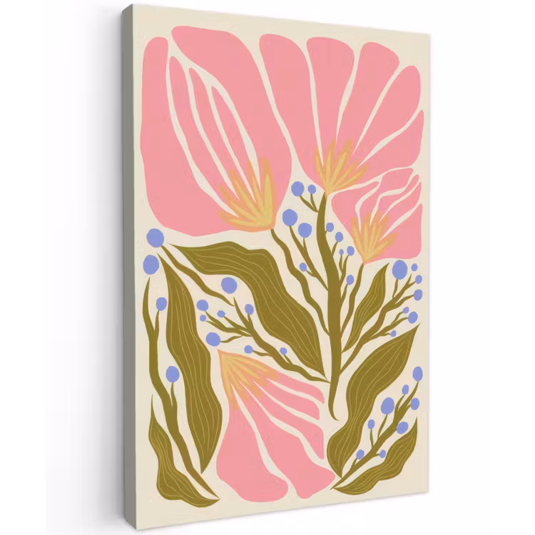 Bloemen - Bladeren - Abstract - Roze Tuinposter op houten frame 2 cm dik klein -3d