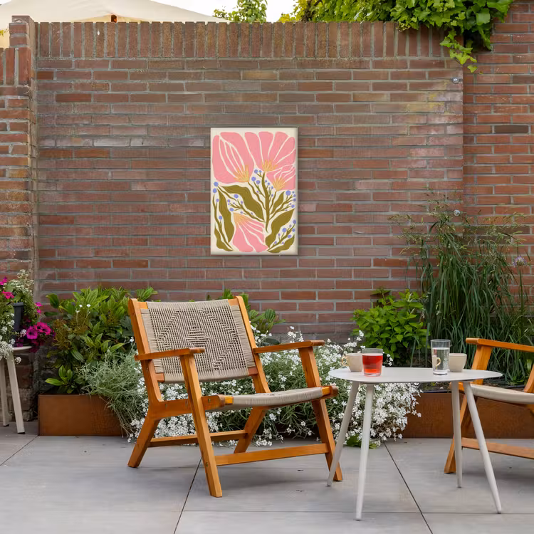 Bloemen - Bladeren - Abstract - Roze Tuinposter op houten frame 2 cm dik klein -sfeer3