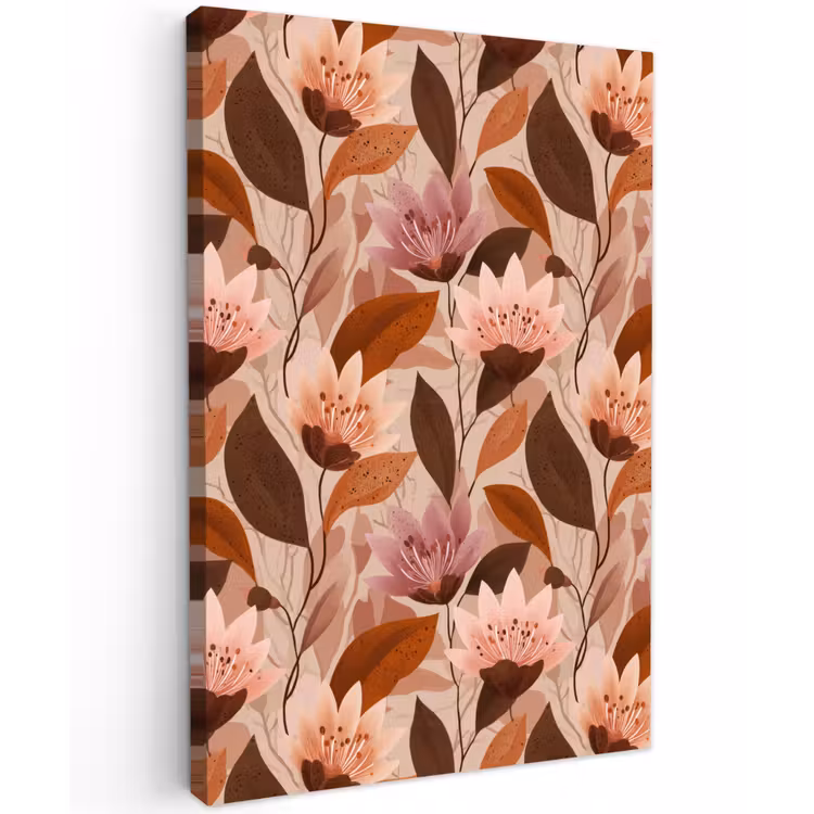 Bloemen - Bladeren - Bruin Tuinposter op houten frame 2 cm dik klein 841 -3d