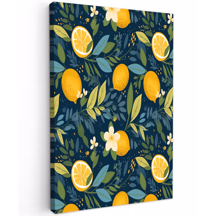 Bloemen - Bladeren - Citroenen - Blauw Tuinposter op houten frame 2 cm dik klein 841 -3d