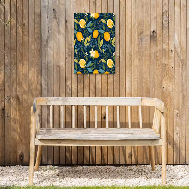 Bloemen - Bladeren - Citroenen - Blauw Tuinposter op houten frame 2 cm dik klein 841 -sfeer4