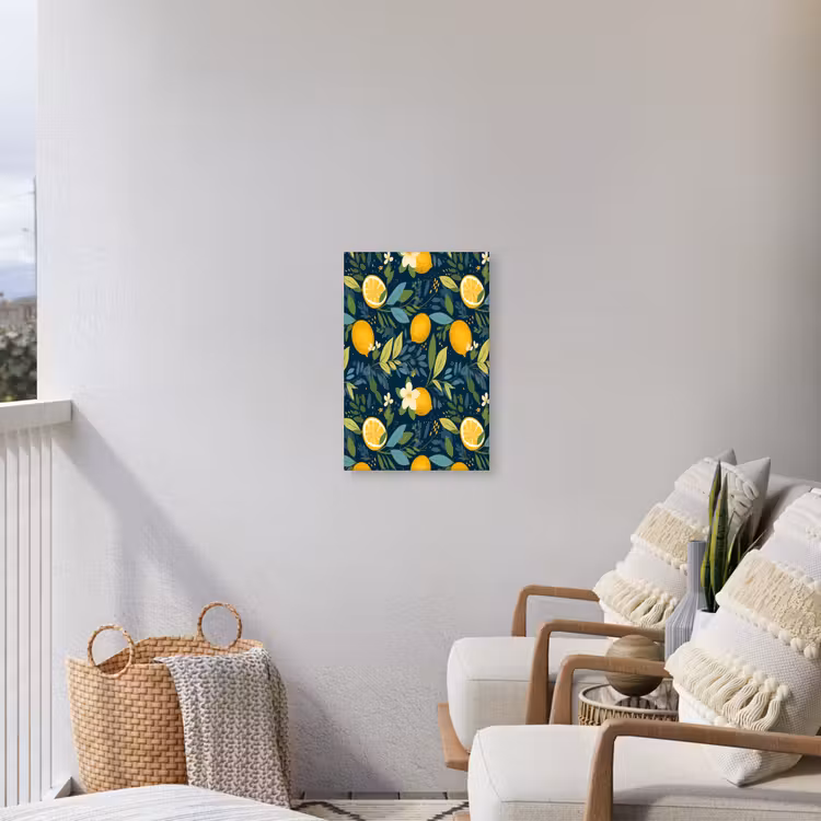 Bloemen - Bladeren - Citroenen - Blauw Tuinposter op houten frame 2 cm dik klein 841 -sfeer1