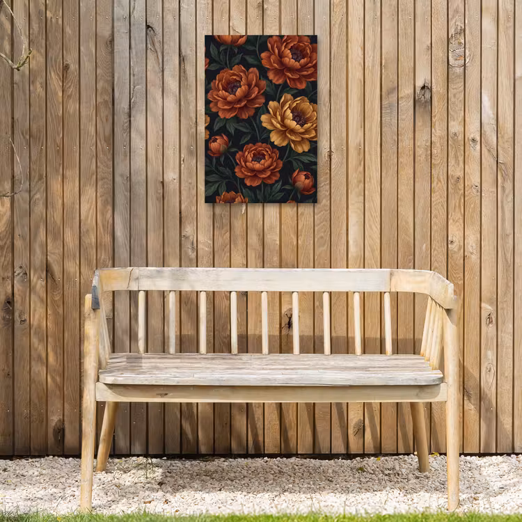 Bloemen - Bladeren - Natuur - Modern - Oranje Tuinposter op houten frame 2 cm dik klein -sfeer4