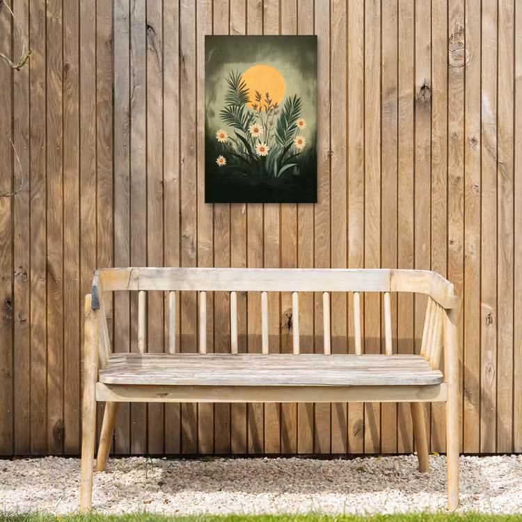 Bloemen - Bladeren - Zon - Groen Tuinposter op houten frame 2 cm dik klein -sfeer4