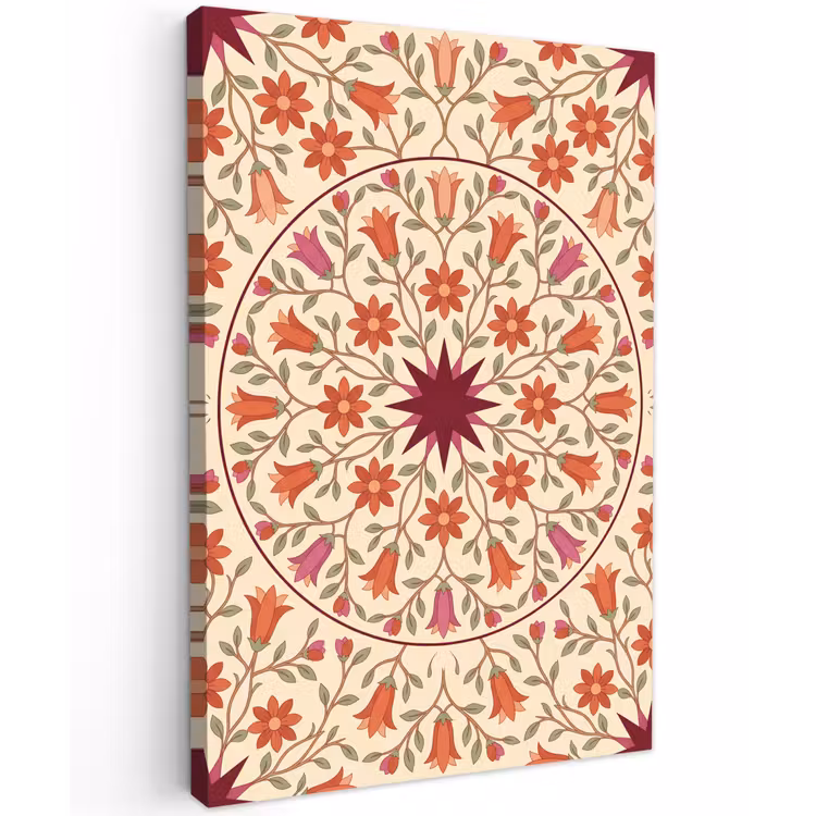 Bloemen - Mandala - Decoratief - Rood Tuinposter op houten frame 2 cm dik klein -3d