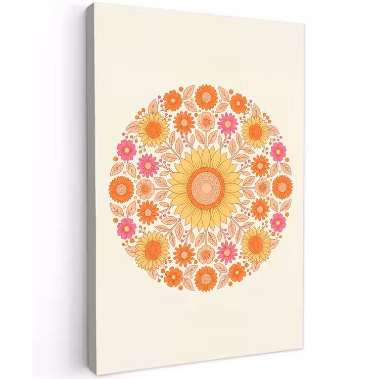 Bloemen - Mandala - Patroon - Kleurrijk Tuinposter op houten frame 2 cm dik klein -3d