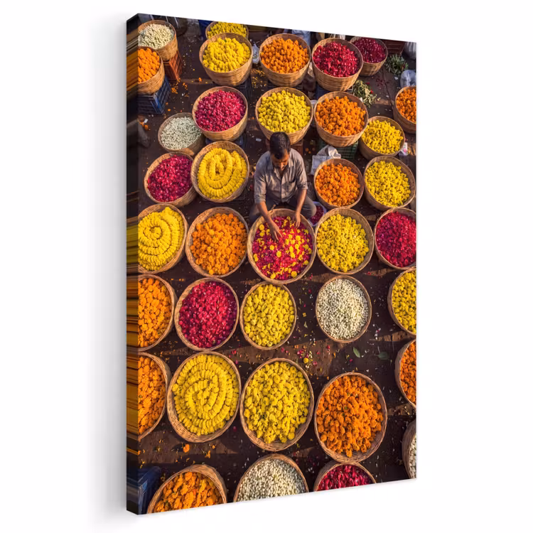 Outdoor Canvas Print - Flowers - Market - Colorful - Bloemen - Markt - Kleurrijk Tuinposter op houten frame 2 cm dik klein