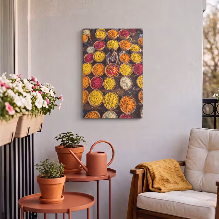 Outdoor Canvas Print - Flowers - Market - Colorful - Bloemen - Markt - Kleurrijk Tuinposter op houten frame 2 cm dik klein