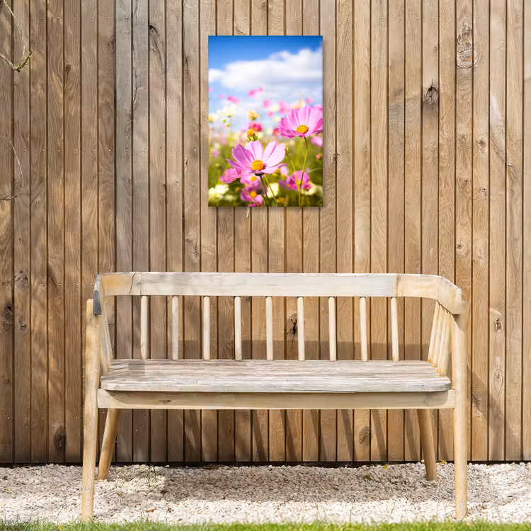 Bloemen - Wei - Paars - Gras - Wit - Wolken - Blauw Tuinposter op houten frame 2 cm dik klein -sfeer4