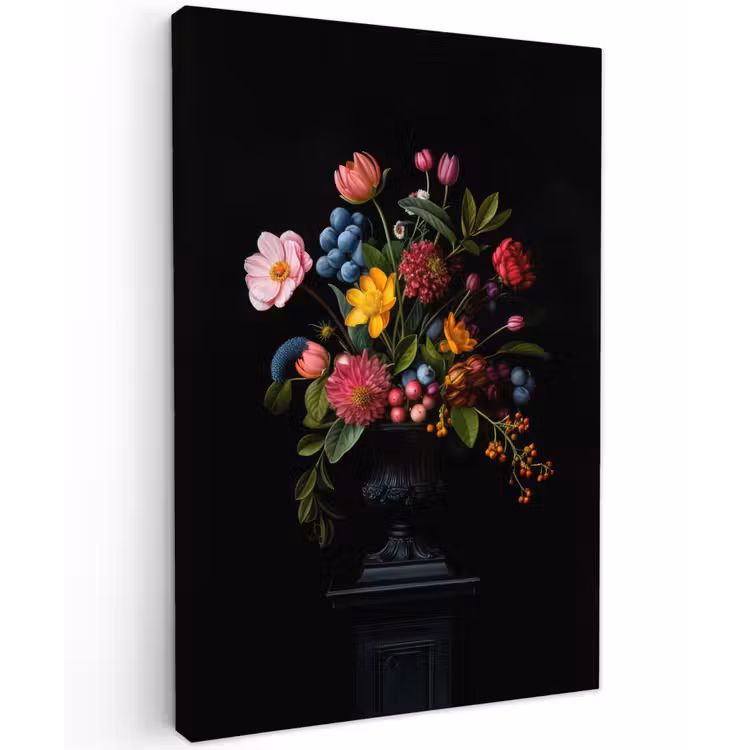 Bloemen - Vrolijk - Vaas Tuinposter op houten frame 2 cm dik klein -3d